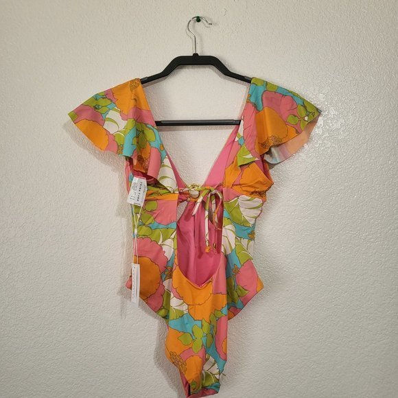 Trina Turk Playa De Flor Flutter Sleeve Maillot One Piece‎ Multicolor Swimsuit - Picture 10 of 13